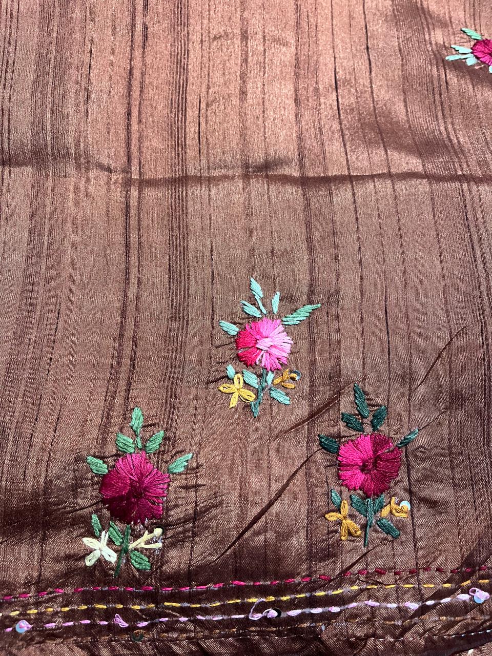 Semi Tussar Silk Saree with Hand Embroidery