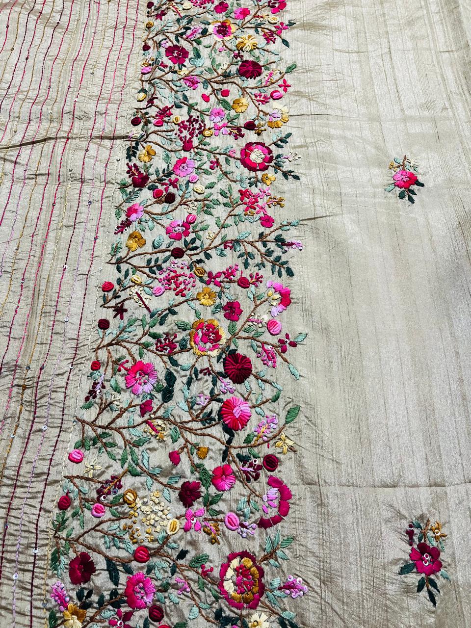 Elegant Hand-Embroidered Silk Saree