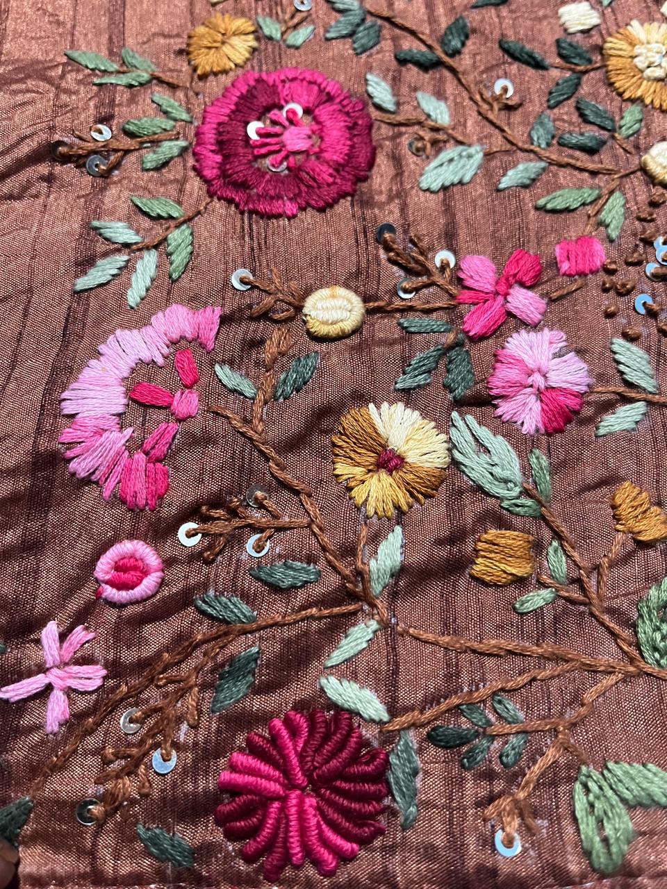 Semi Tussar Silk Saree with Hand Embroidery