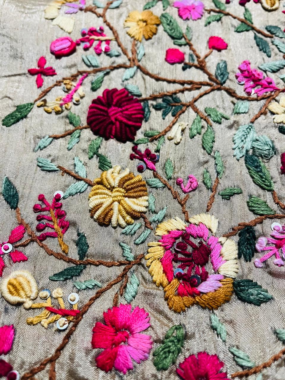 Elegant Hand-Embroidered Silk Saree