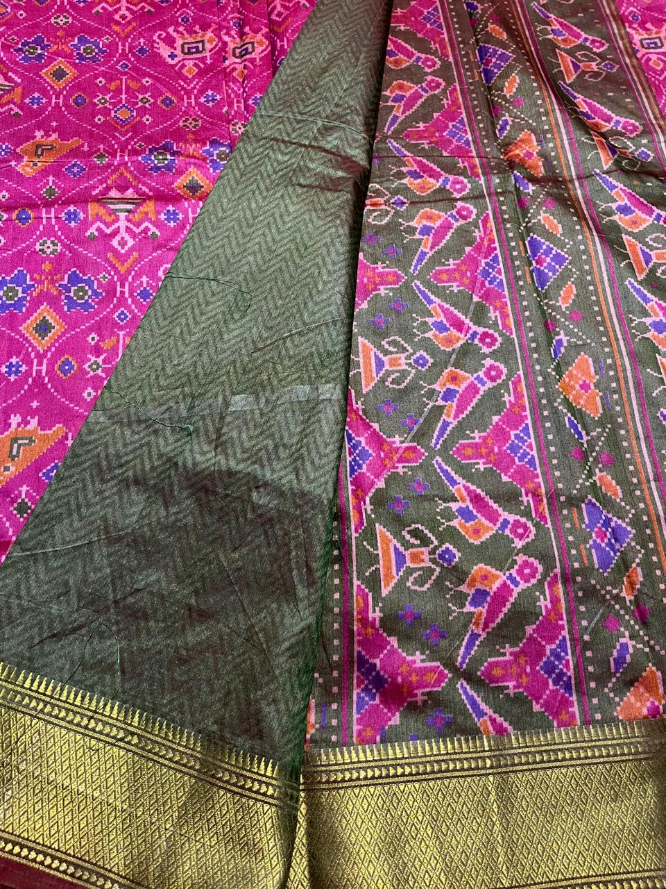 Rani Pink & Bottle Green Patola Silk Saree