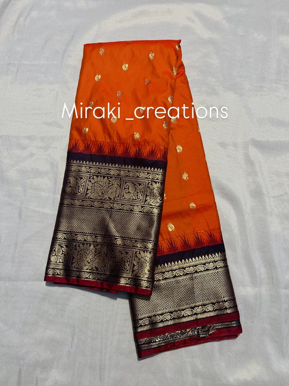 Premium Gadwal Silk Saree In Brunt Orange