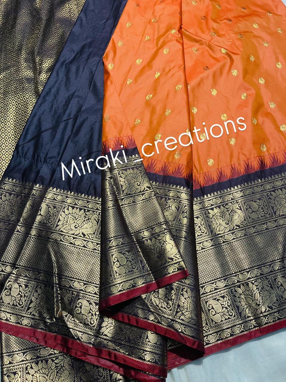 Premium Gadwal Silk Saree In Brunt Orange