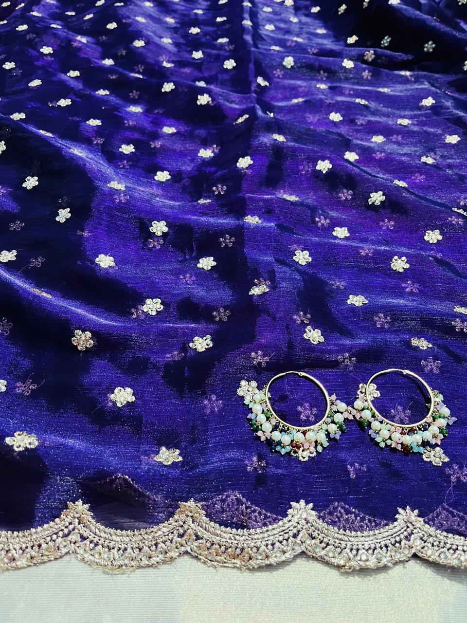 Royal Blue Floral Zari Buttas