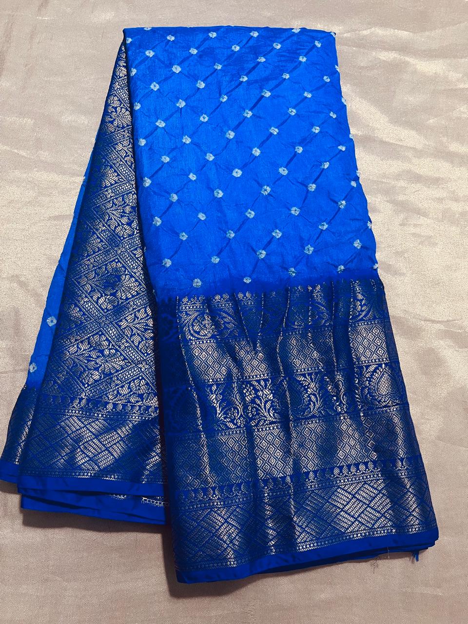 Blue Bandhini Crushed Saree