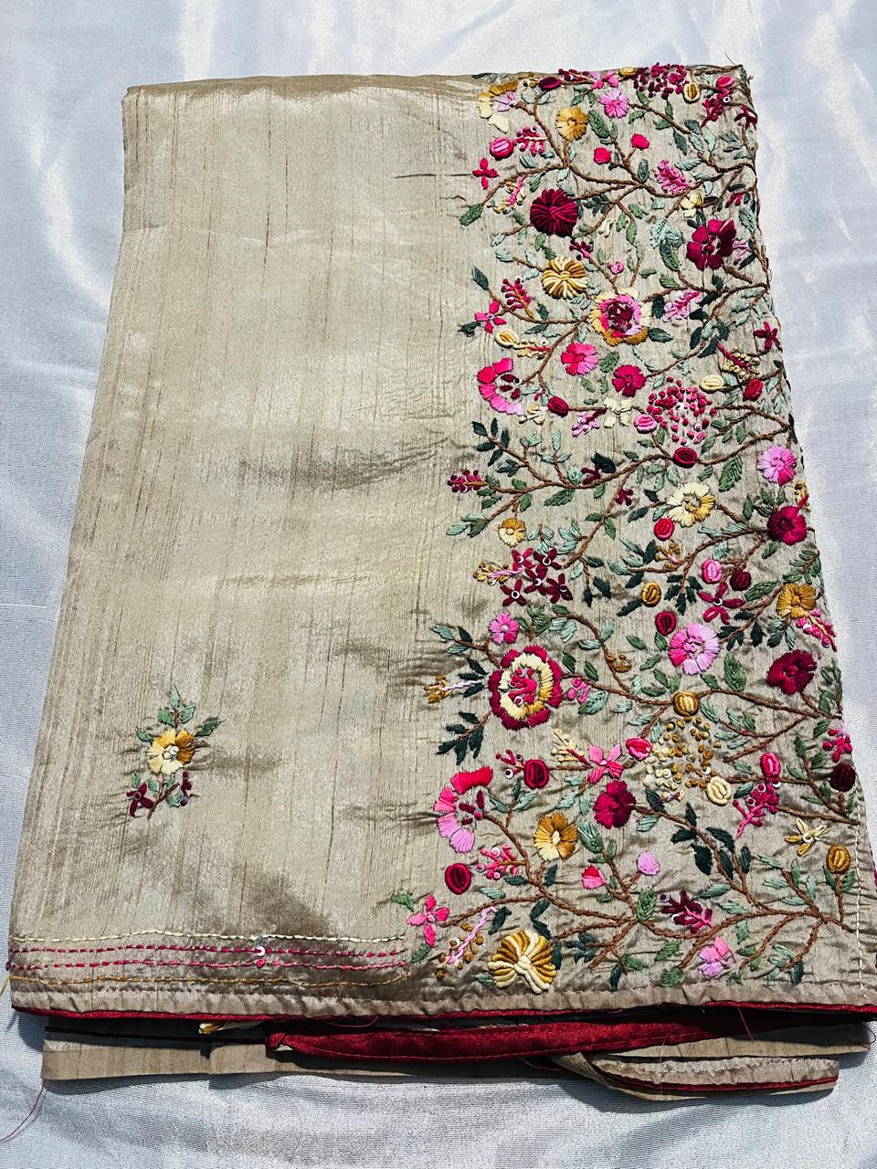 Elegant Hand-Embroidered Silk Saree