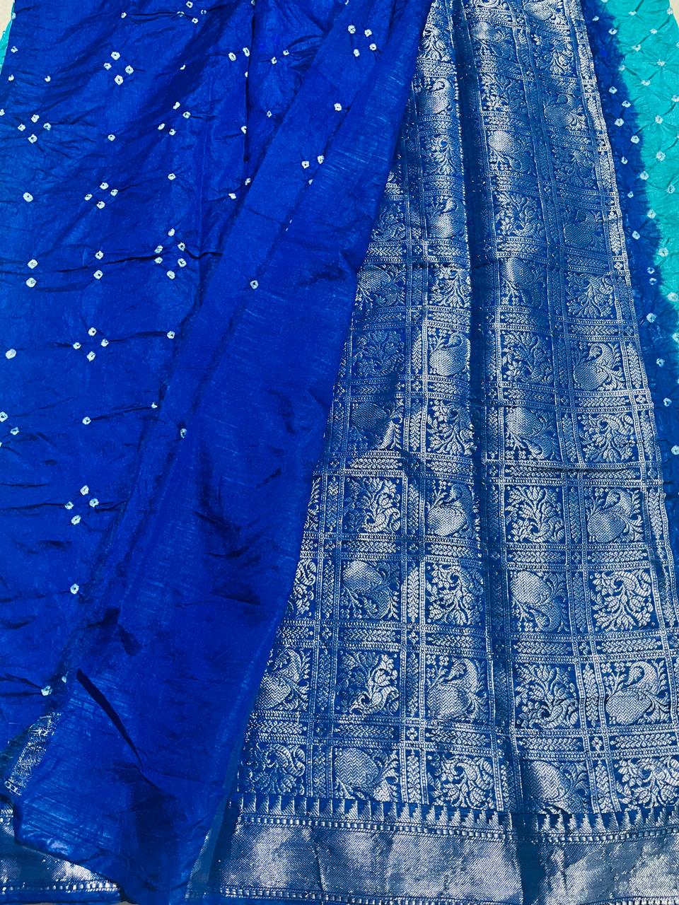 Bandhini Crushed Saree – Blue