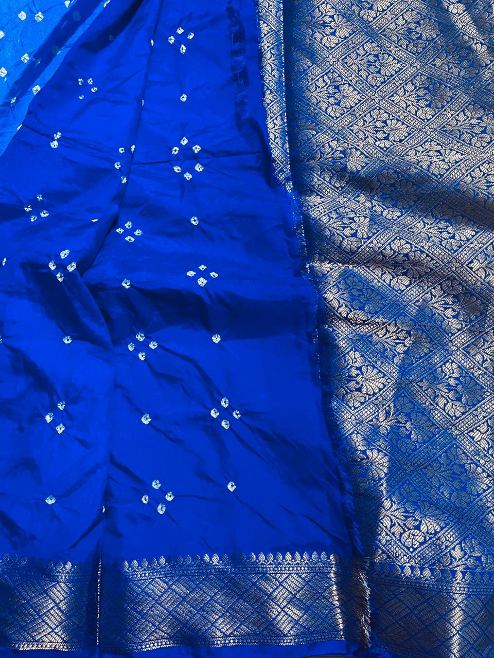 Blue Bandhini Crushed Saree