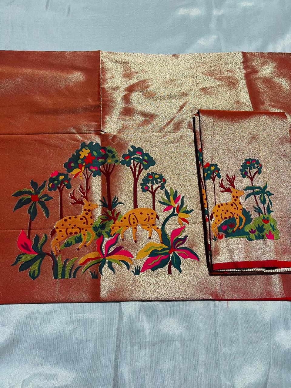 Paithani Blouse Piece Deer Motif