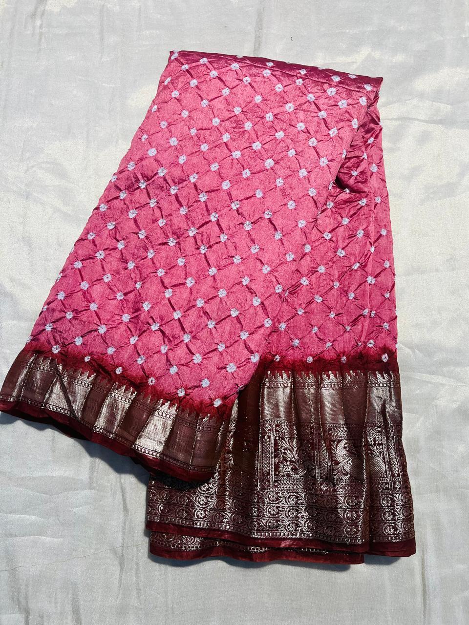 Bandhani Crushed Saree - Pink