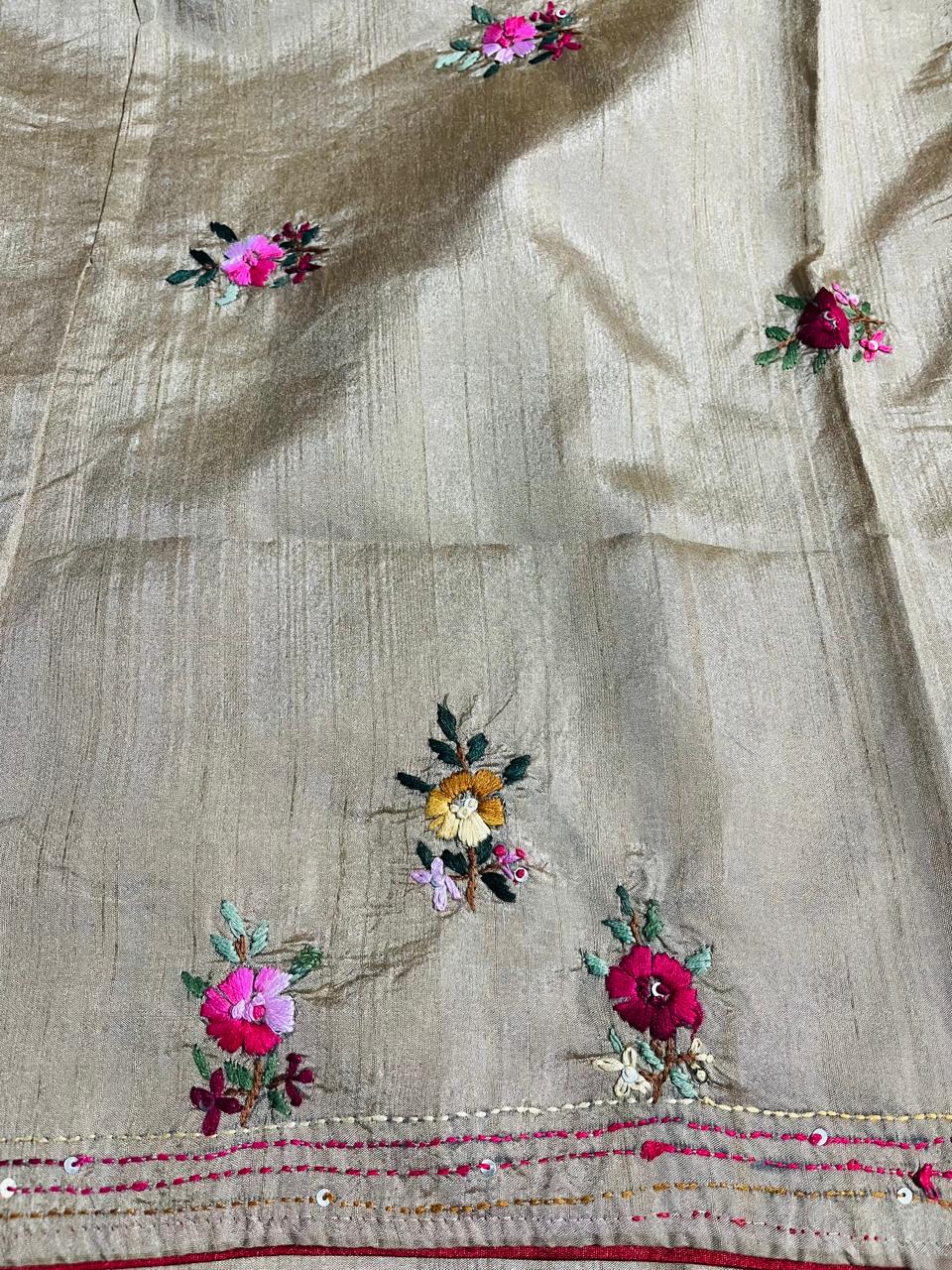 Elegant Hand-Embroidered Silk Saree